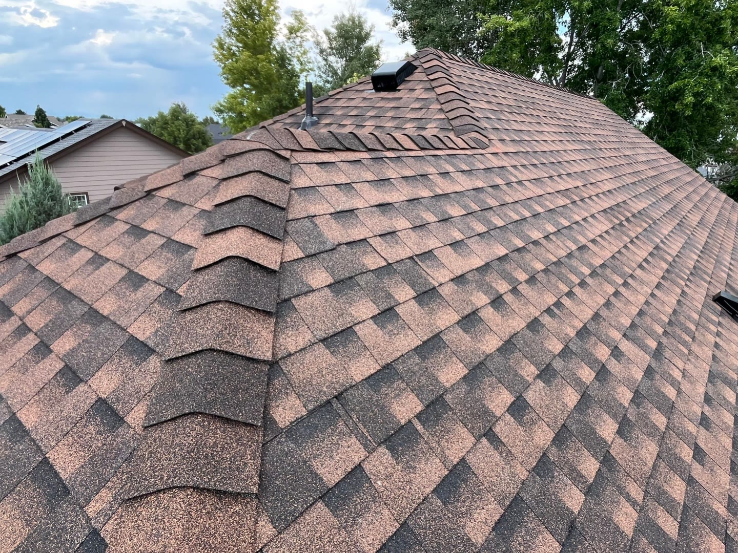 Hip roof architectural shingle detail Colorado